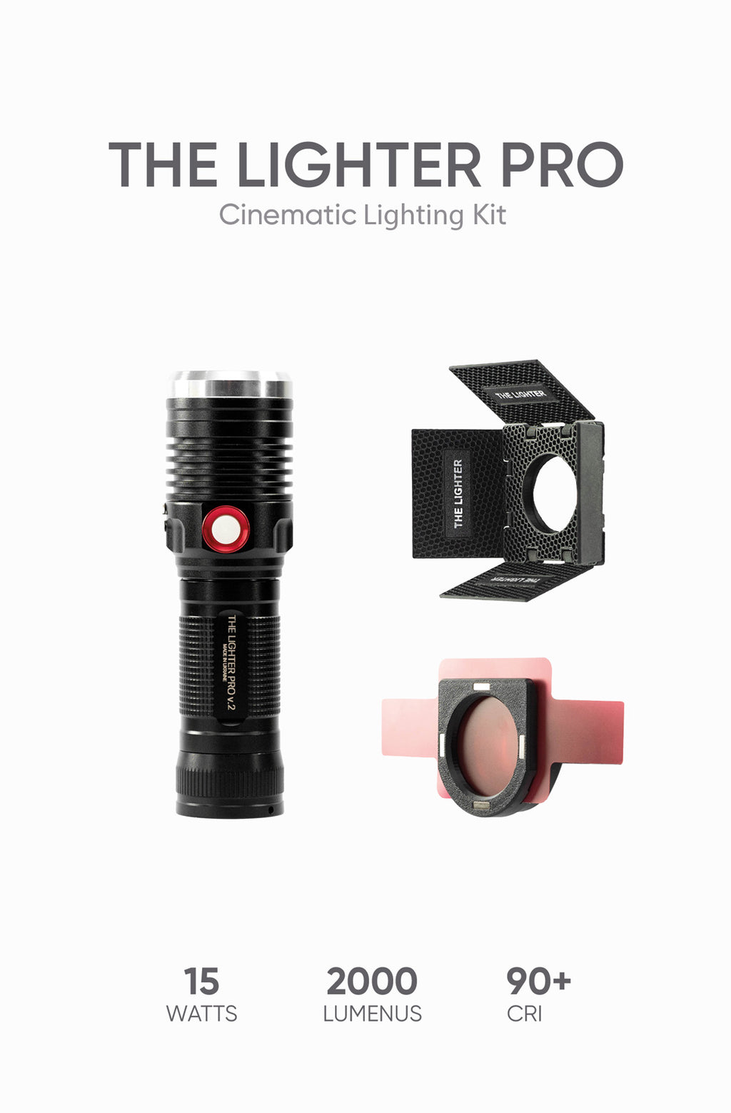 THE LIGHTER PRO v.2 Cinematic Combo with barn doors and colored gel filters